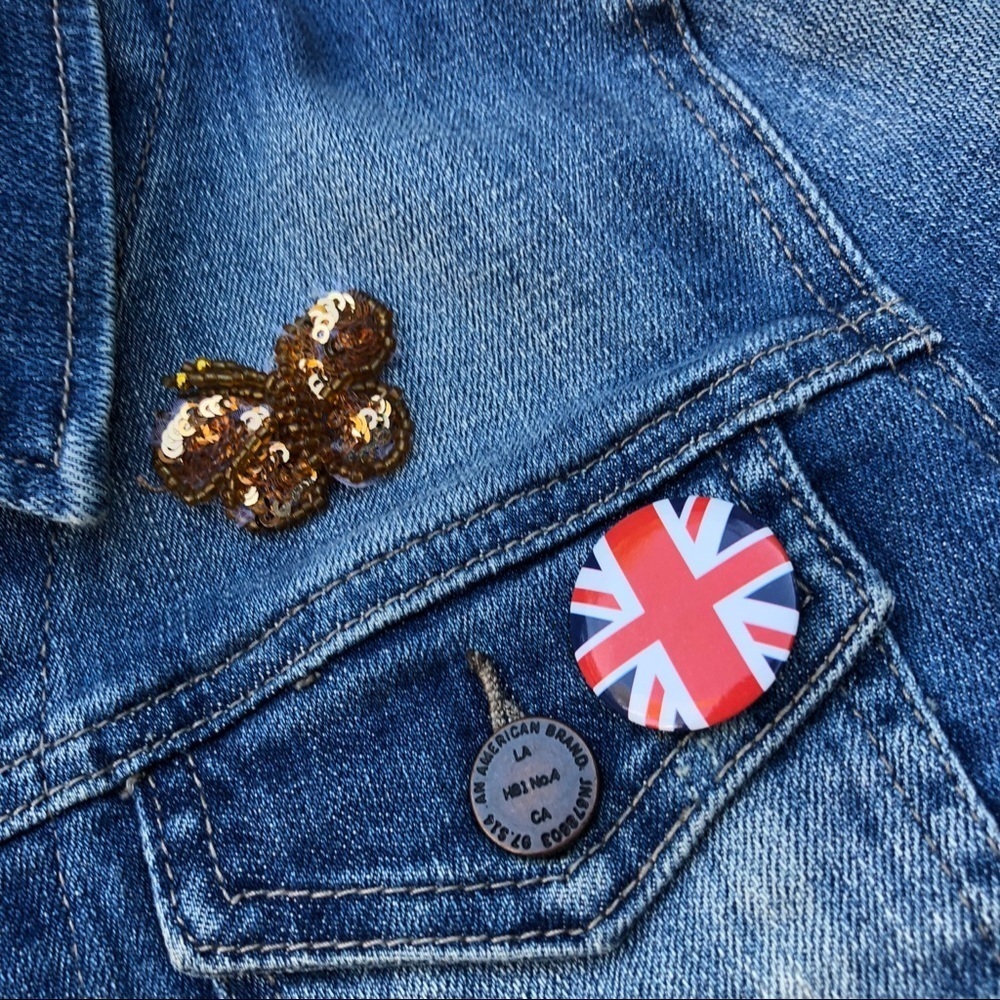 Patchwork Oversized Crop Denim Patch Pin Button - image 2